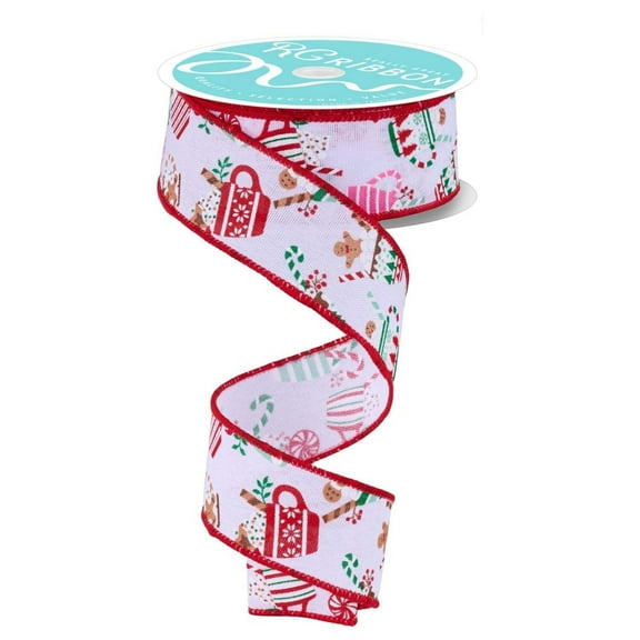 1.5" Hot Cocoa Mugs Ribbon: White (10 Yards)