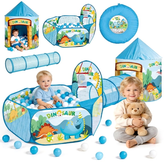 Chuvikid 3 in 1 Kids Play Tent for Girls Boys with Ball Pit and Crawl Tunnel for Toddlers,Dinosaur Pop-up Playhouse Toys Indoor& Outdoor for Birthday Gifts