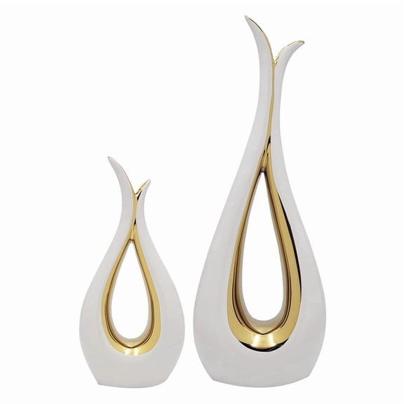 White Ceramic Decorative Vases, Set of 2,Nordic, Modern, Minimalist Design,for Home Decor, Bedroom, Weddings, Restaurant