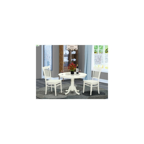 Round Dining Set - 5 Piece Kitchen Table & Chair Set - Linen White Wood Dinette Chairs - 42" Table