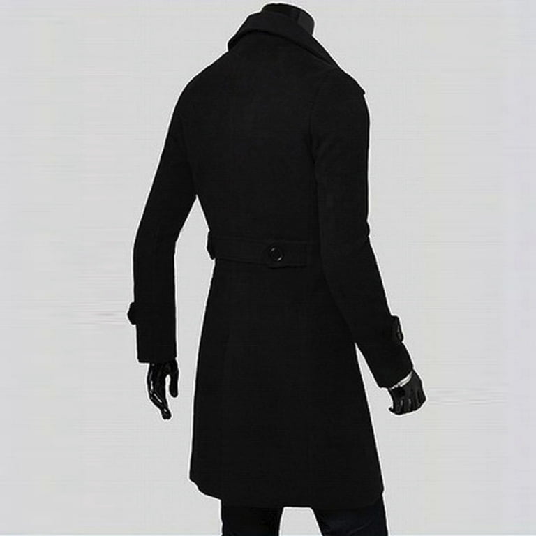 ジャケット・アウター SUNSEA BLACK DOUBLE-BREASTED COAT UTTOASFAY Winter Men Slim Stylish Trench Coat Double