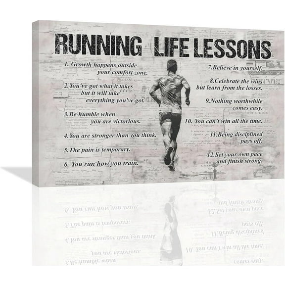 Running Life Lessons Wall Art Running Sports Wall Decor Running Sign Retro Poster Boy Men Motivational Decorations Canvas Print Painting Artwork for Bedroom Bathroom Living Room Gym