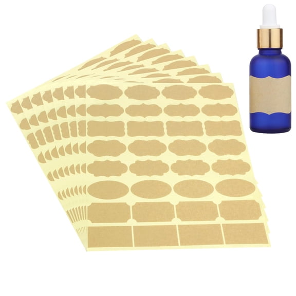 Blank Kraft Labels for Essential Oil Bottles, Adhesive Stickers for Glass Plastic Metal, Writable Tags for Storage Spice Jars, Yellow