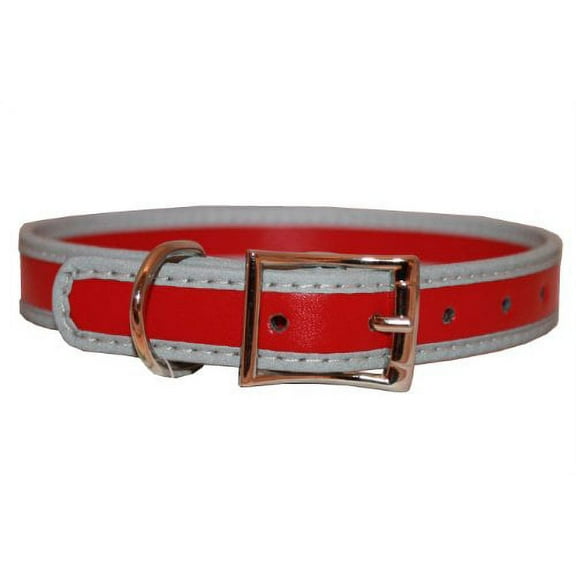 Real Leather Reflective Dog Collar 18" Long 3/4" Wide Red Fits 13.5"-16.5" Neck, Boston Terrier