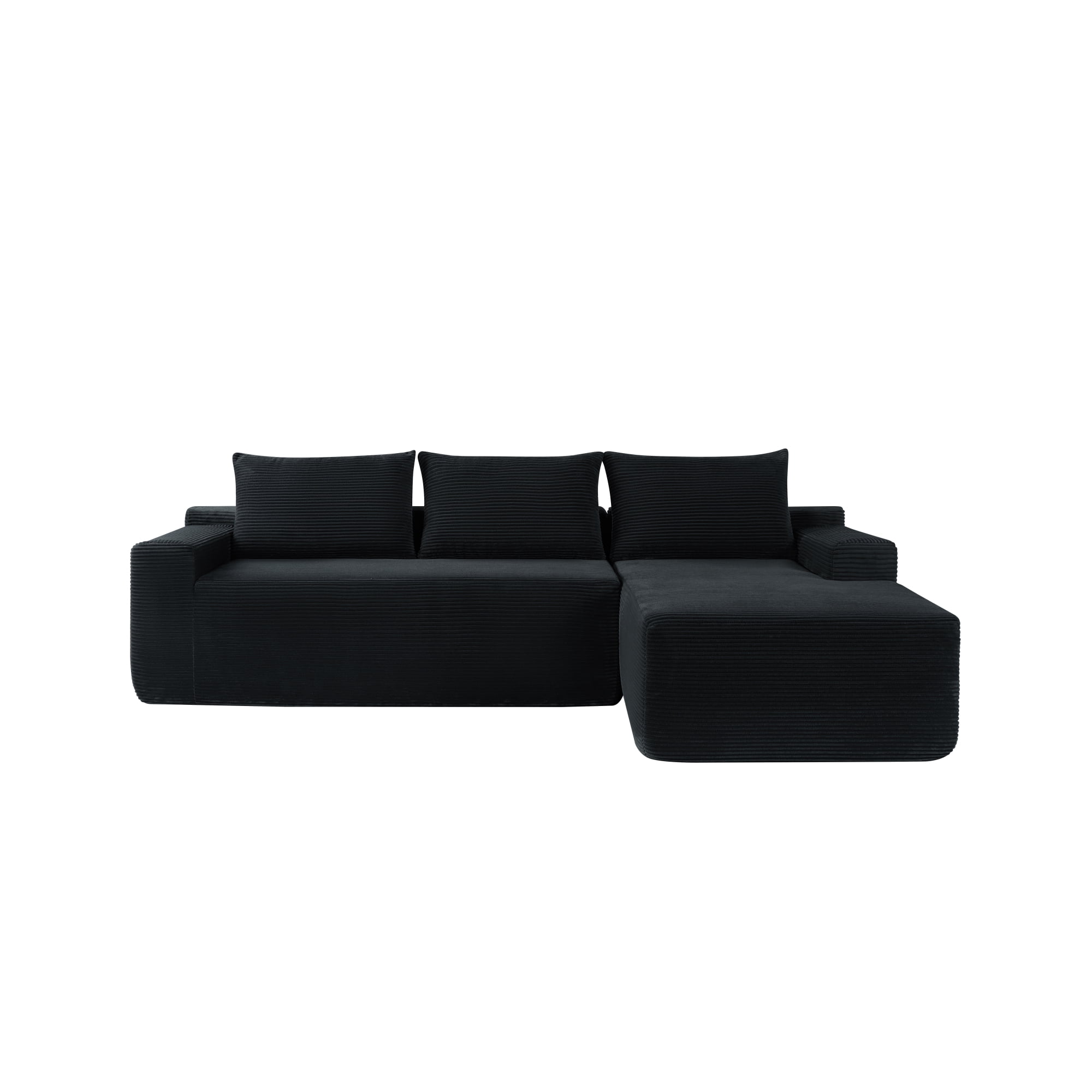 HOQBN 96.9" Boneless Modular Sectional Sofa with Chaise, L-Shaped Corduroy Cloud Sectional Couch with Deep Seat and Side Pockets, Upholstered 3 Seater Sofa Living Room, No Assembly, Black