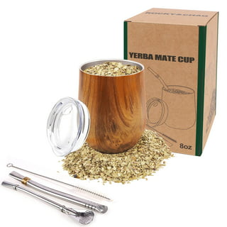 BALIBETOV 5 pcs large Yerba Mate Cup and Bombilla Kit, Includes one 12 oz  Yerba Mate Gourd with Lid, Two Bombillas Mate Straw and one cleaning brush