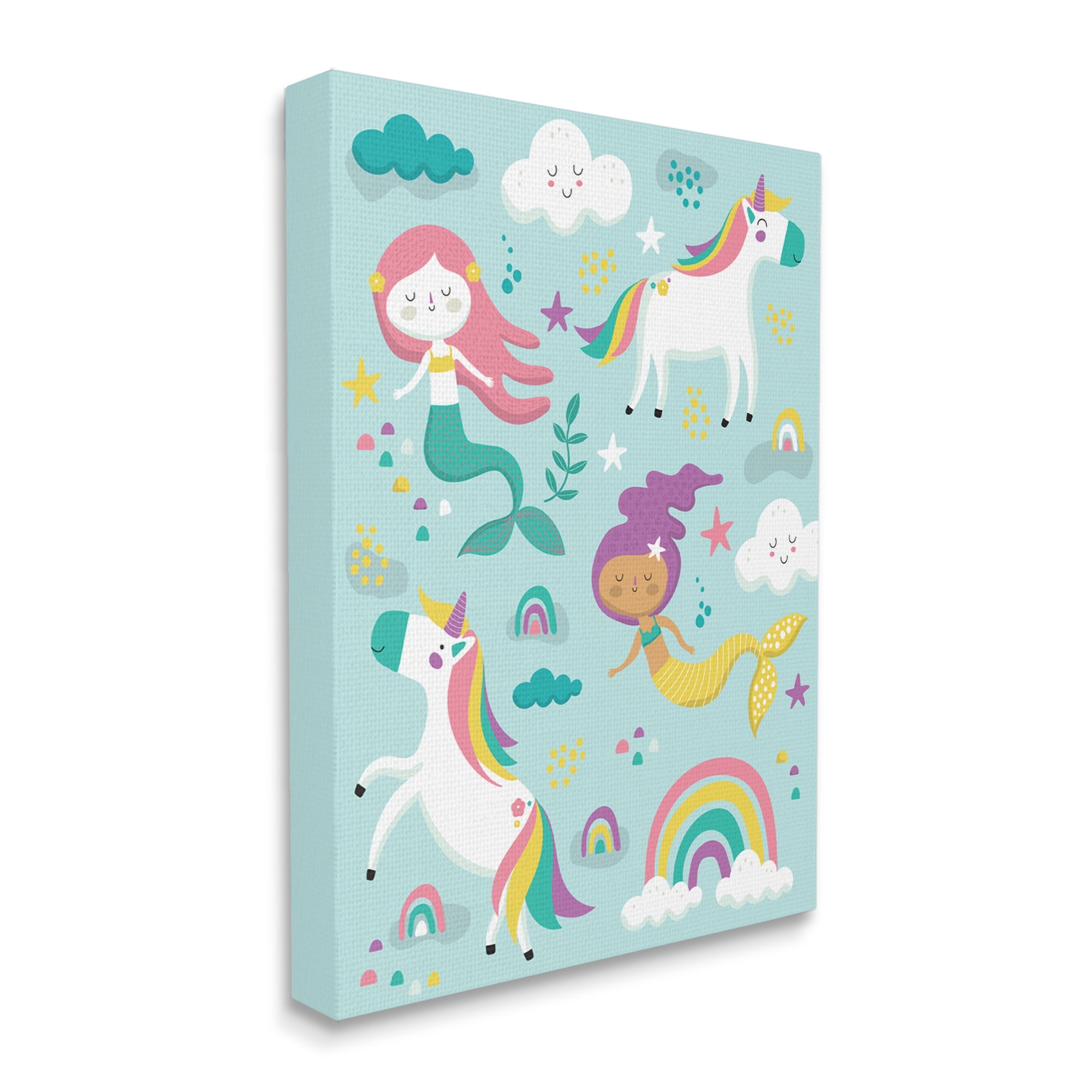 Stupell Indtries Mermaid and Unicorn Rainbow Collage Kids' Fantasy Illtration,24 x 30,Design by Andrea Jasid Grassi