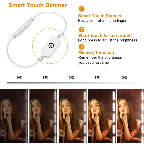 Led Vanity Mirror Lights - 60 LED Vanity Make Up Light, Ultra Bright White LED Mirror Lights with Dimmable Touch Control for Makeup Vanity Table & Bathroom Mirror (Mirror Not Include)