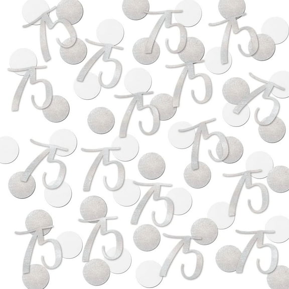 Silver Glitter 75 Confetti, 75th Birthday Number Confetti, 120Pcs Anniversary Party Table Decoration Supplies