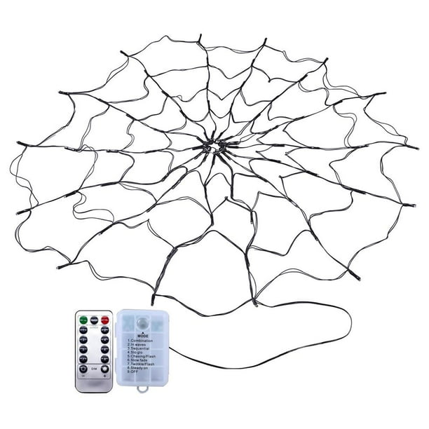 Decoración de fiesta de lámpara de red de araña negra con luz de red de araña de Halloween (batería morada)