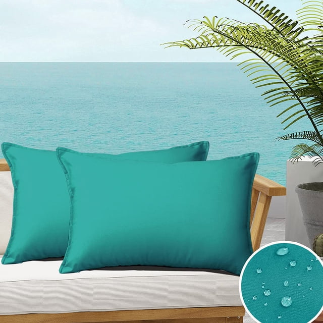 Fundas de almohada para exteriores SOFJAGETQ, 30 x 50 cm, impermeables, color verde azulado, paquete de 2