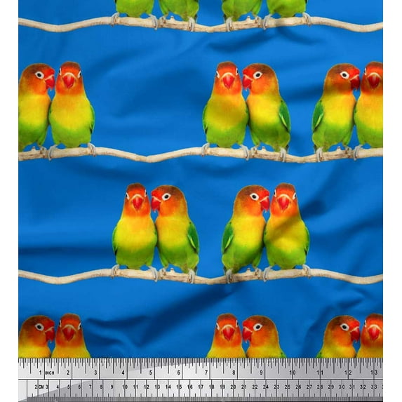 Soimoi Cotton Cambric Fabric Branch & Colorful Parrot Bird Print Fabric by The Yard 42 Inch Wide