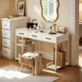 thumbnail image 4 of Furmax 47” Home Office Computer Desk  Writing Table with 3 Fabric Drawers and Storage Shelves & Hooks for Small Spaces, Home Office , Student Study, White, 4 of 5