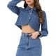 thumbnail image 1 of CHAQUETA DE JEANS CASUAL INSPIRADA CHIC PARA MUJER CON CUELLO, BOTONES Y MANGAS LARGAS, CROP, TAMAÑO M, AZUL, 1 of 6