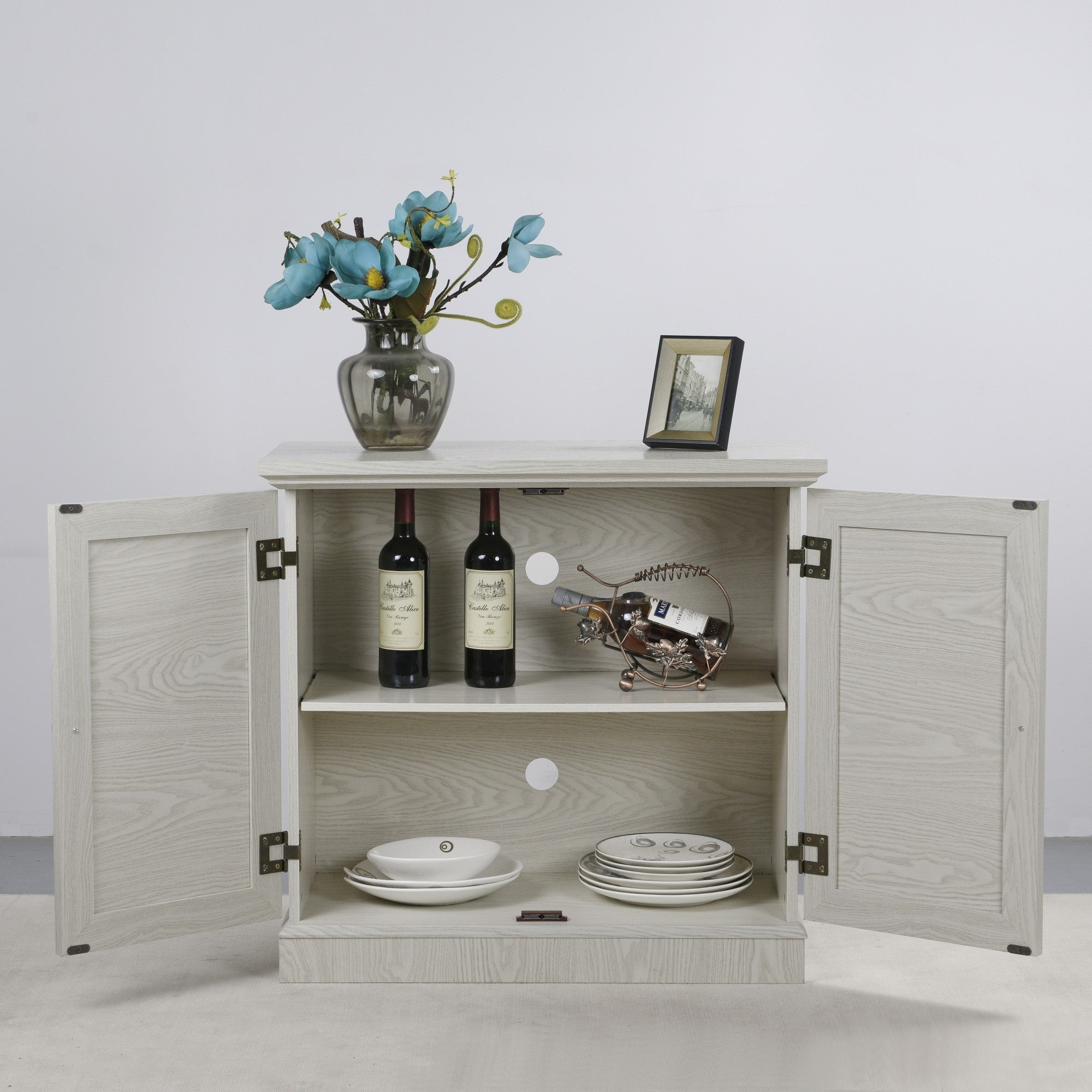 Sailvan 2 Decorative Acrylic Mirrored Door Storage Sideboard with Adjustable Shelf