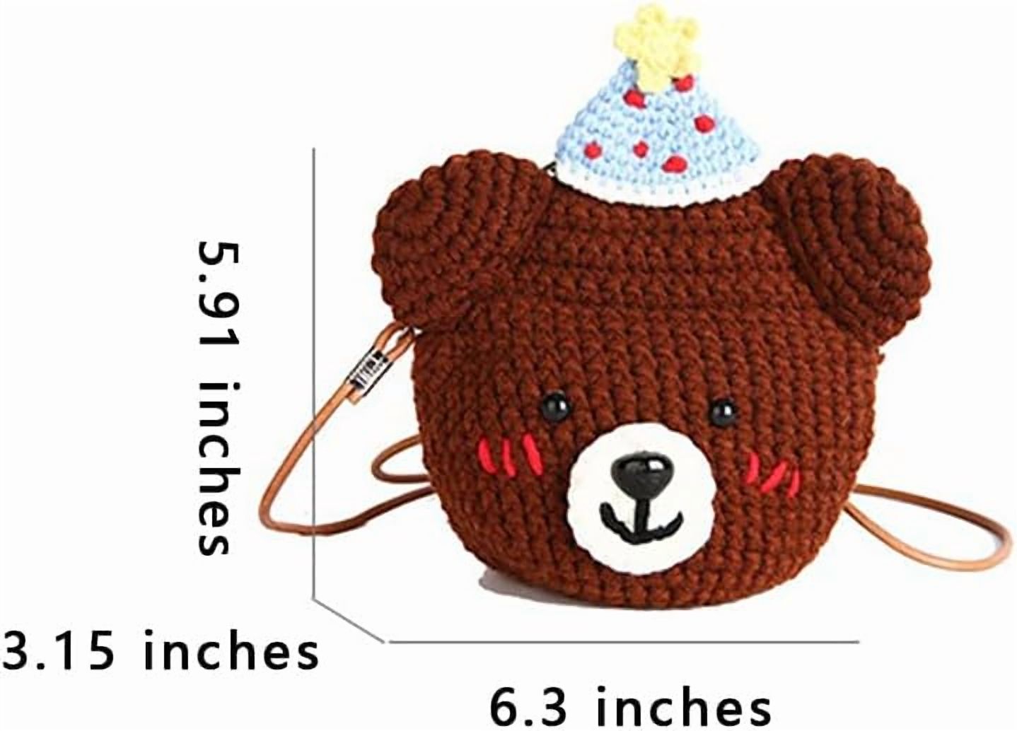 Baguery Handmade Crochet Party Hat Bear Crossbody Bag - Cute Knitted Animal Purse with Metal Frame, Mini Shoulder Bag for Women