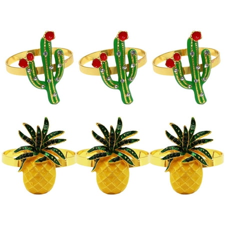 

6pcs Hawaii Party Dining Napkin Holder Decorative Pineapple And Cactus Shaped Napkin Rings Party Favor