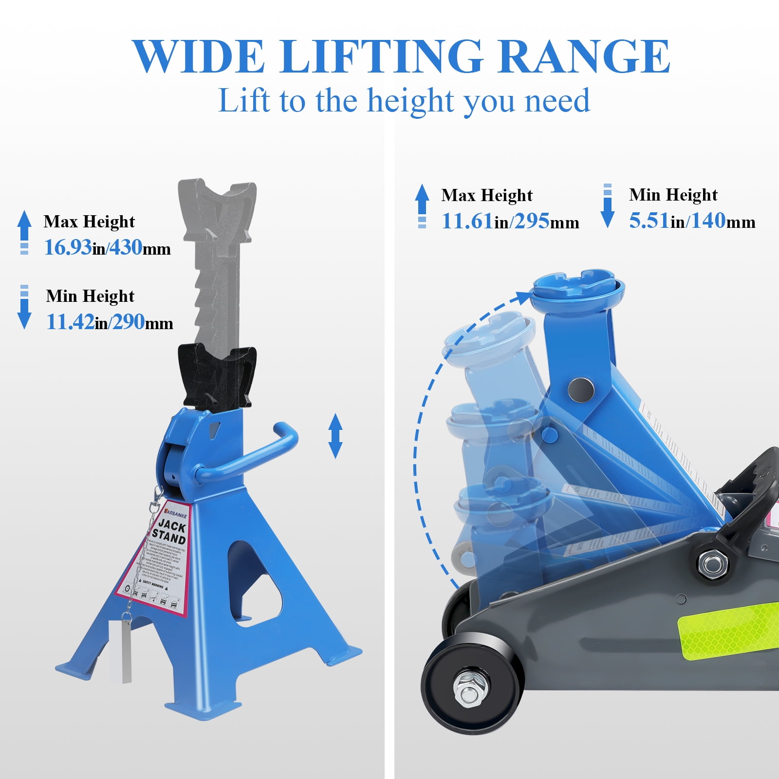 Car Jack Set,2 Ton Low Profile Floor Jack and Tow Heavy Duty 3 Ton Jack Stand,Single Piston Quick Lift Pump,Reflective Strips Suitable for Night Use