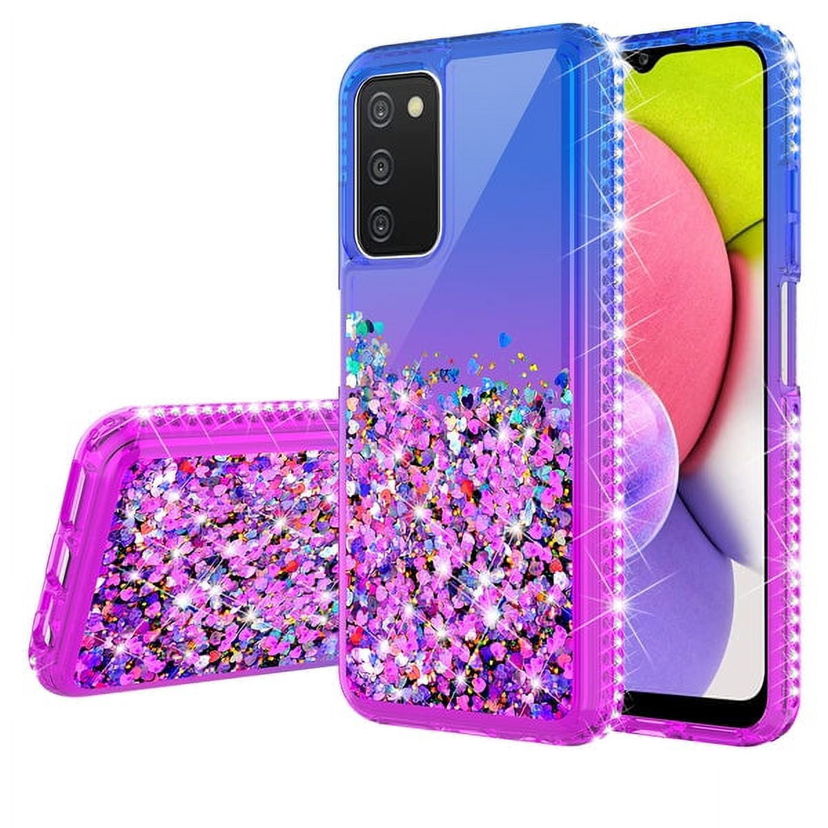 B-wishy for Samsung Galaxy A03s Case for Women, Glitter Crystal Butterfly Heart Floral Slim TPU Luxury Bling Cute Girls Protective Cover with Ring