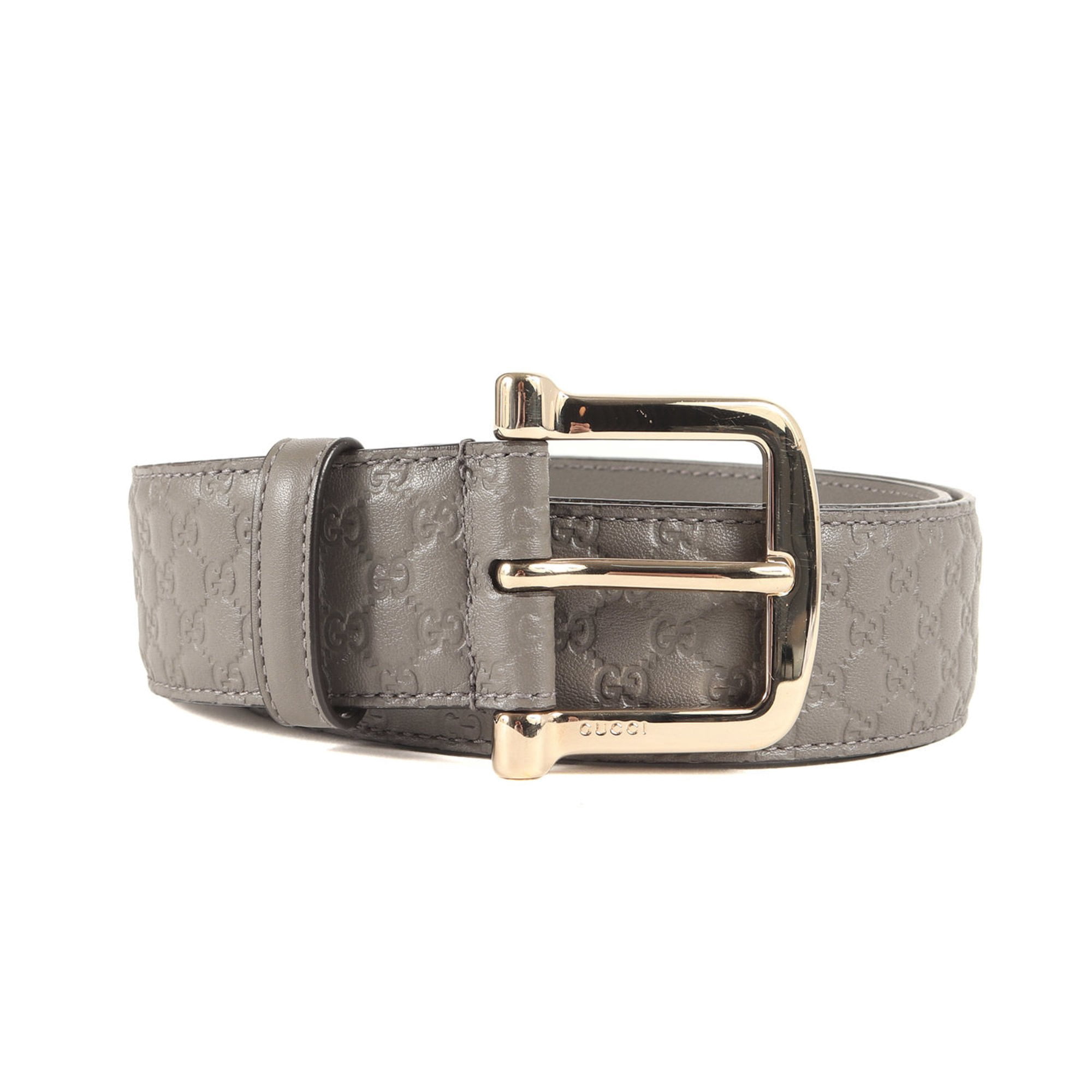 Authentic GUCCI Gray Microguccissima Leather Gold Buckle Belt 85/34 281548 luxury-men-gucci-used-  main image 2