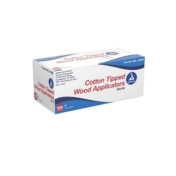 Dynarex Cotton Tipped Applicators, 6" Non-Sterile Wood Applicator with Absorbent Cotton Tip - 100 Piece - MS-50360