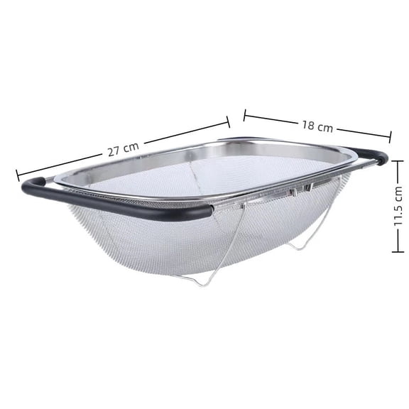 Gumesh Large Over The Sink Colander, Heavy Duty Stainless Steel Fine Mesh Strainer Basket with Expandable Rubber Grip Handles - Strain, Drain, Rinse Fruits, Vegetables
