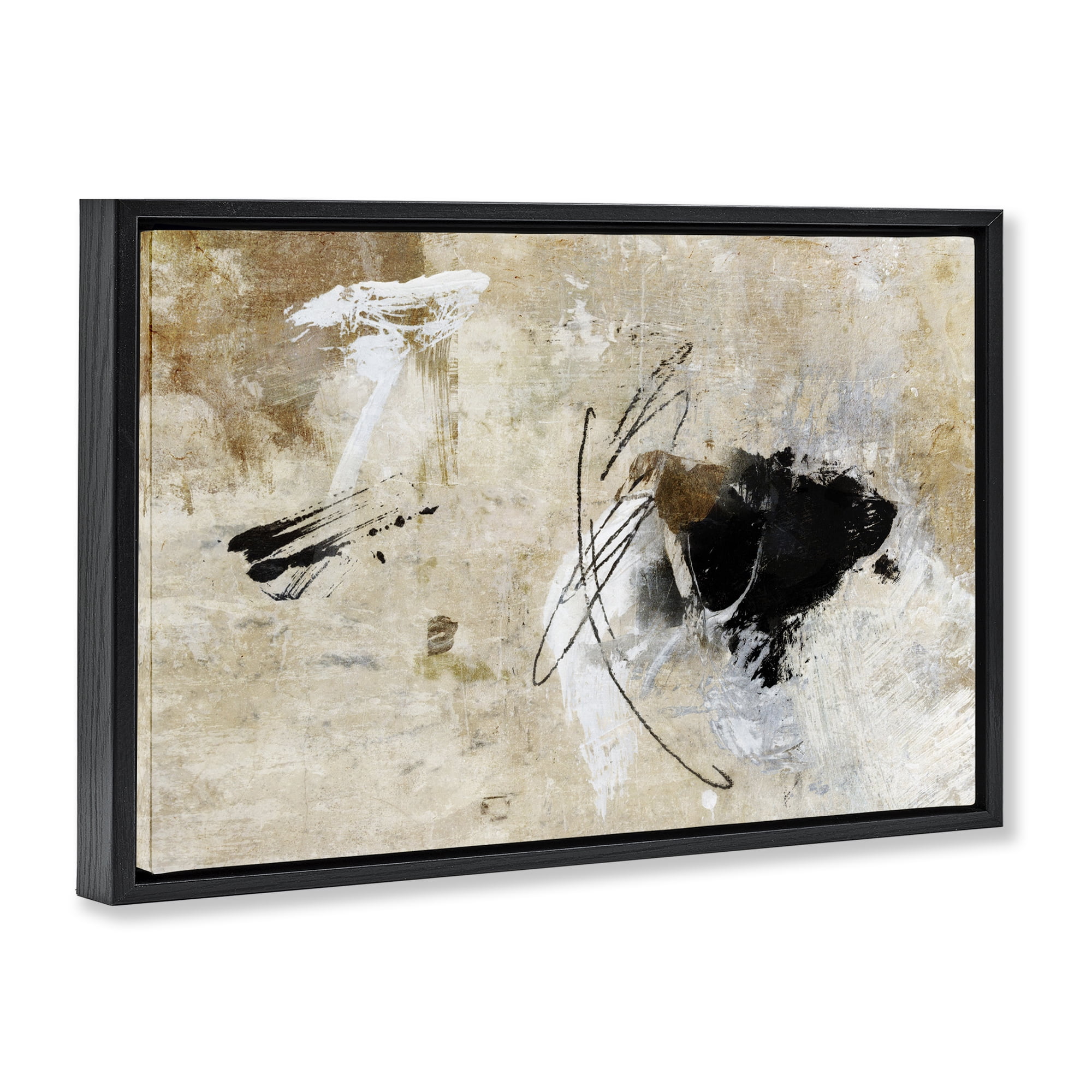 Stupell Industries Rustic Scribble Abstraction Abstract Painting Black Floater Framed Canvas Art Print Wall Art, 25 x 17