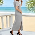 thumbnail image 4 of Nuoqisi Women's Summer Maxi Dress 2026 Casual Short Sleeves V Neck Loose Sundress Long Beach T Shirt Dress with Pockets, 4 of 6