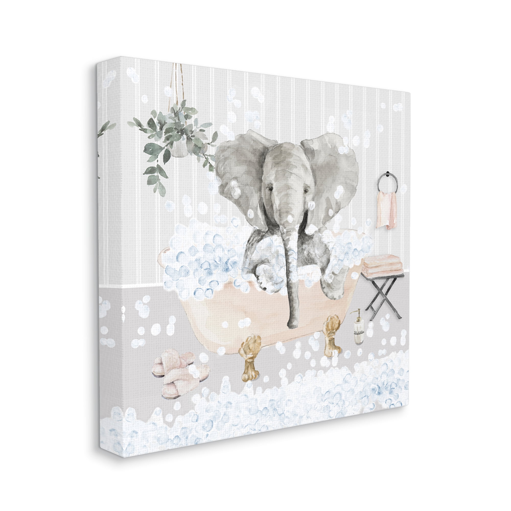 Stupell Fun Elephant Bubble Bath Tub Animals & Insects Painting Gallery Wrapped Canvas Print Wall Art