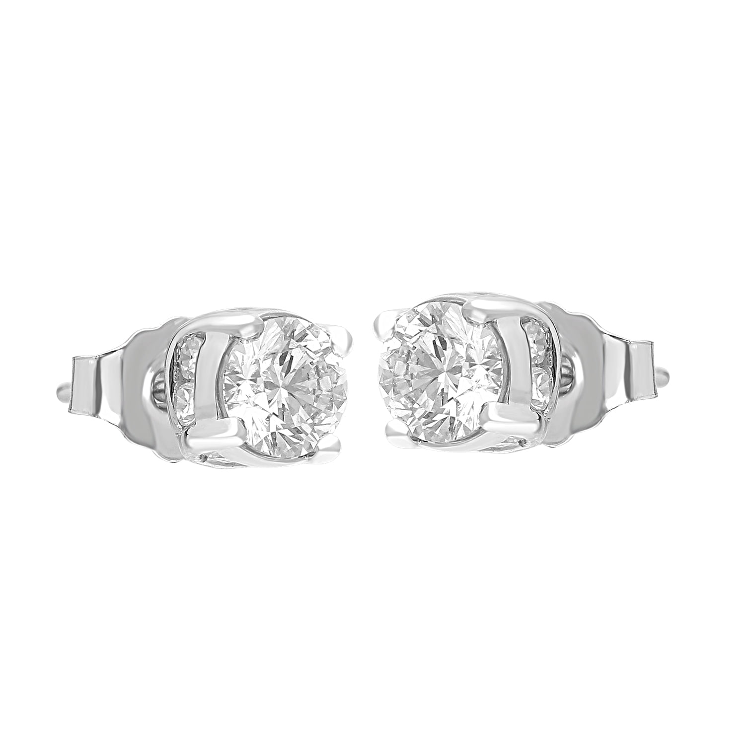 Brilliance Fine Jewelry Round 1 Carat Lab Grown Diamond Solitaire Plus Stud Earring in Sterling Silver