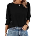 thumbnail image 3 of BTFBM Womens Tops Dressy Casual Summer T Shirts Crewneck 3/4 Sleeve Beach Vacation Loose Tunic Spring Work Blouse, 3 of 9