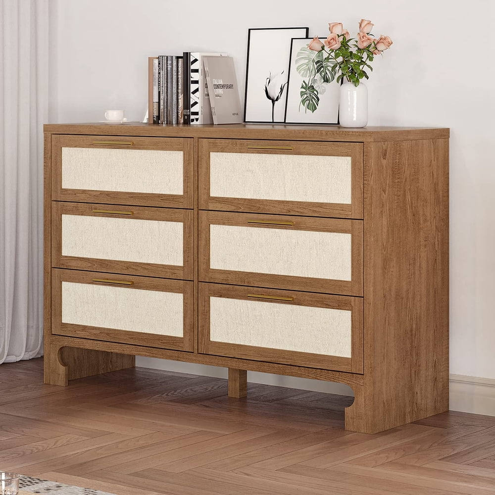 Soonbuy 6 Drawers Dresser for Bedroom, Burlap Design, for Bedroom