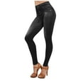 thumbnail image 3 of Birdeem Leggings pour Femmes Femmes Taille Haute Imitation Denim Bas Élastique Pantalons, 3 of 9