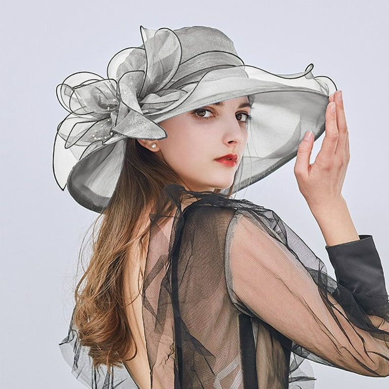 Kcodviy Womens Summer Dress Hat Wide Leaf Flower Bridal Shower Hat