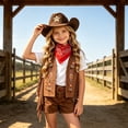 thumbnail image 2 of Coerni Kids Faux Suede Tassel Embroidered Gilet + Hat + Red Scarf Western Cowboy Cowgirl Outfit Hippie Party Stage Shows, 2 of 9