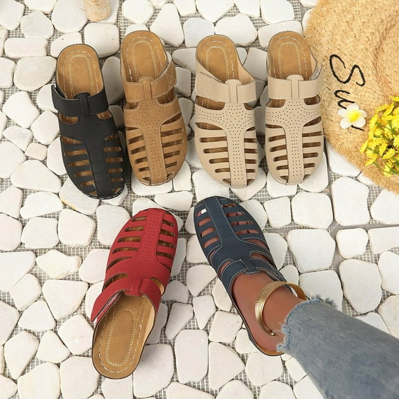 Axiiglly Womens Sandals Casual Orthopedic Sandals Ultra Soft Dressy Low Heel Walking Sandal Fashion Beach Sandals with Arch Support Comfortable Hollow Out Flat Sandals