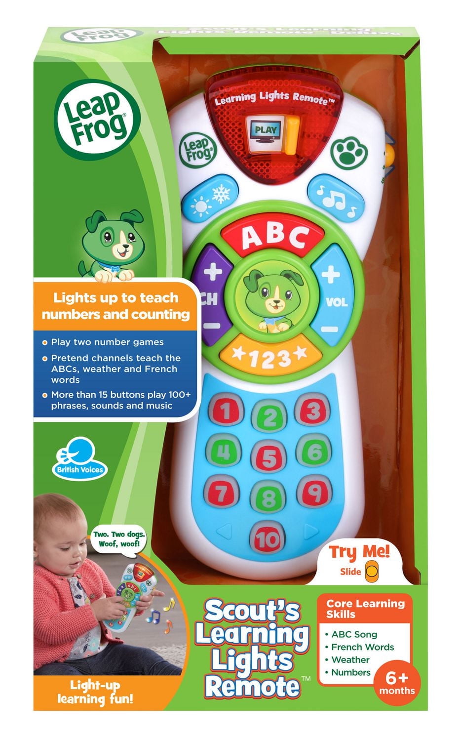 LeapFrog Scout's Learning Lights Remote™ Deluxe - Pretend TV Control Toy with Music and Lights for Infant - English Version, 6 months to 3 years