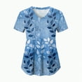 thumbnail image 2 of TOWED22 Scrub Tops Women Short Sleeve Plus Size V-Neck Fun Printed Scrubs Top Medical Nursing Uniforms with Pockets(Blue,M), 2 of 6