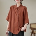 thumbnail image 2 of Women's Linen Summer 3/4 Sleeve Button Down Shirt High Low Tops, 2 of 5