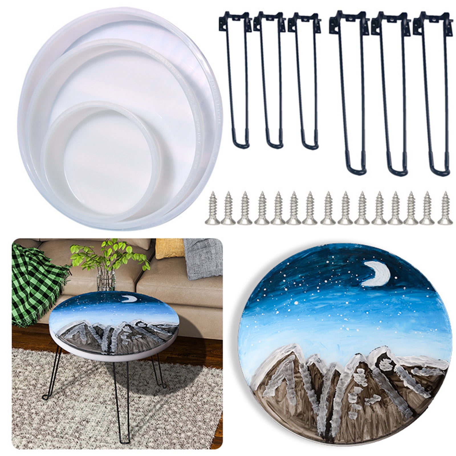 3-Size Resin Molds,Round Silicone Molds,Hairpin Legs for Table,Epoxy Resin Molds for Big Tray,Clock,Resin Casting