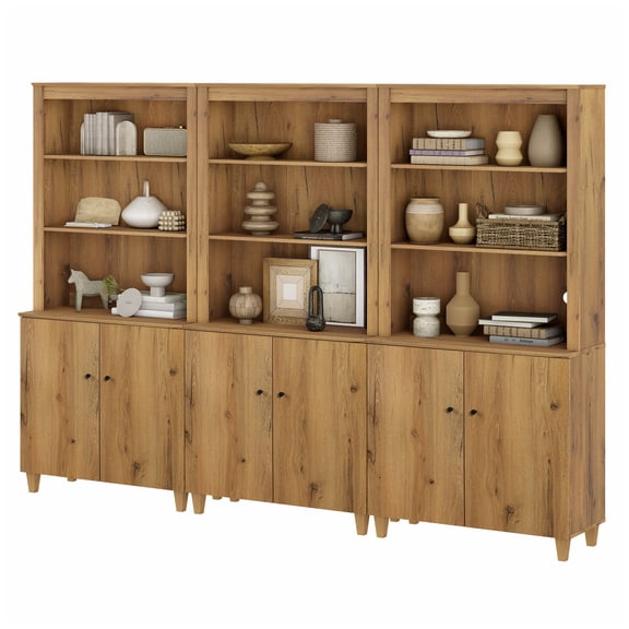 Modern 71" Tall Bookcase with Cabinets, 3 Columns 5-Tier for Home Office,Dark Brown Wood