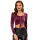thumbnail image 1 of Top corto de terciopelo con escote corazón y cordón para mujer Fucsia M, 1 of 4