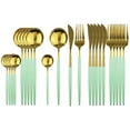 thumbnail image 1 of 24Pcs Stainless Steel Dinnerware Set Kitchen Green Gold Cutlery Set Knife Fork Spoon Flatware Tableware Minimalist Silverware, 1 of 5