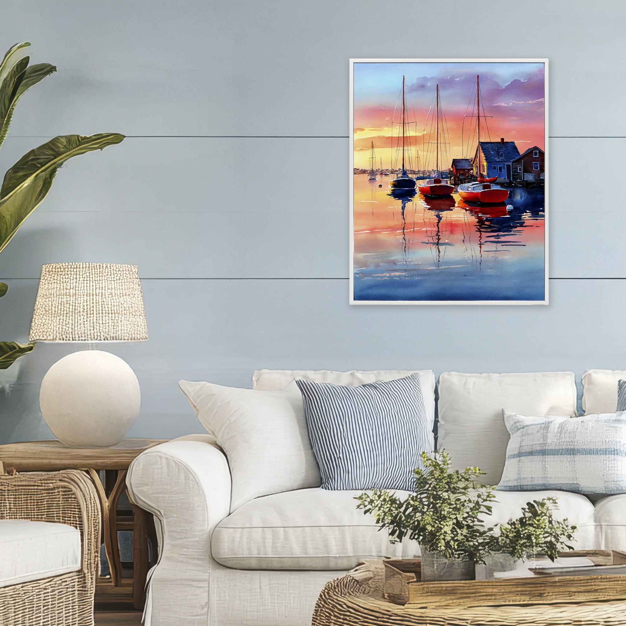 Stupell Industries Vivid Sunset at Docks White Framed Giclee Art, design by Franklyn Gregory