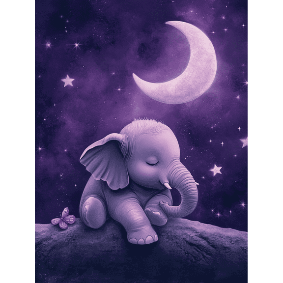 Purple Elephant Canvas Art Print, Suitable for Bedroom, Living Room, Nursery, Office, and Hallway Decoration.