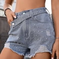 thumbnail image 2 of Denim Shorts for Women Distressed Ripped High Waisted Hot Pants Cut Off Straight Leg Jean Shorts Summer Short Pants Skinny Cute Hotpants with Pockets and Fringe Black/Blue, 2 of 7