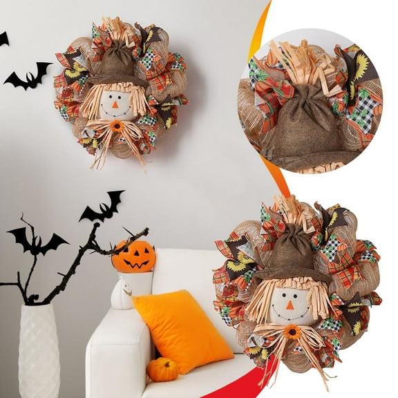 Halloween Decorations Fall Thanksgiving Wreath Scarecrow Wreath Front Door Patio Hanging Halloween Party Decoration