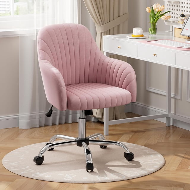 Velvet Desk Chair for Home Office Adjustable Swivel Task Chair Modern Computer Vanity Chairs with Arm Rest for Bedroom Living Room Make-up Room Light