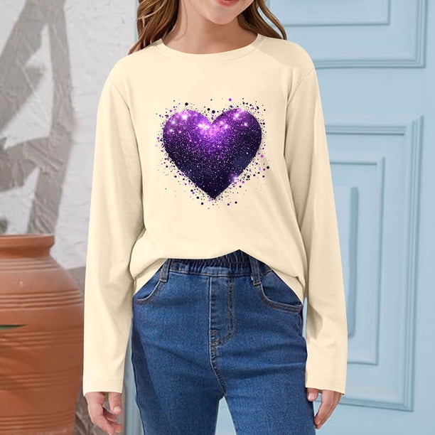 Blusas y camisas de manga larga con cuello redondo CUHK Top estampado de cuello redondo para primavera y verano Jersey informal Camisa básica de manga larga para niños y niñas Blusa de poliéster para