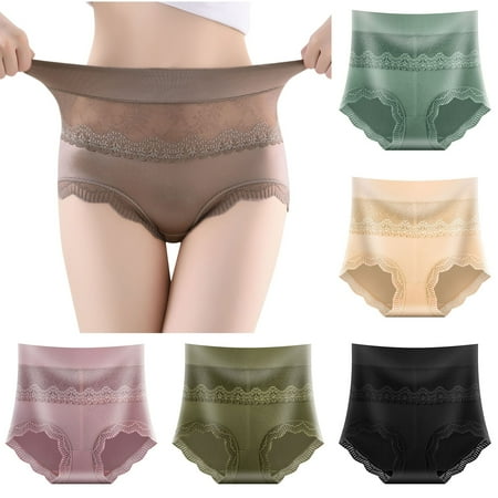 Price Break: Cotton Panties  Ropa Interior de Mujer  Women s Solid Color Briefs Comfortable Ventilate Lace Briefs High Waist Abdominal Underpants SOPATENOR Army Green L